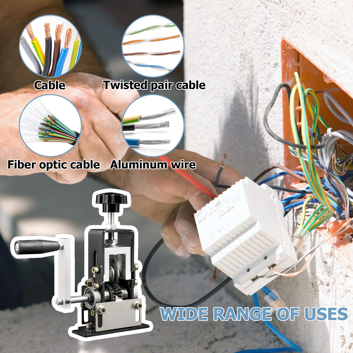 Máquina Pelacables Manual con Manivela, Máquina de Pelar Cable de Cobre 1-20 mm de Diámetro, Pelador de Cables Manual/Eléctrico con Juego de Herramientas, para Reciclaje de Chatarra de Cobre