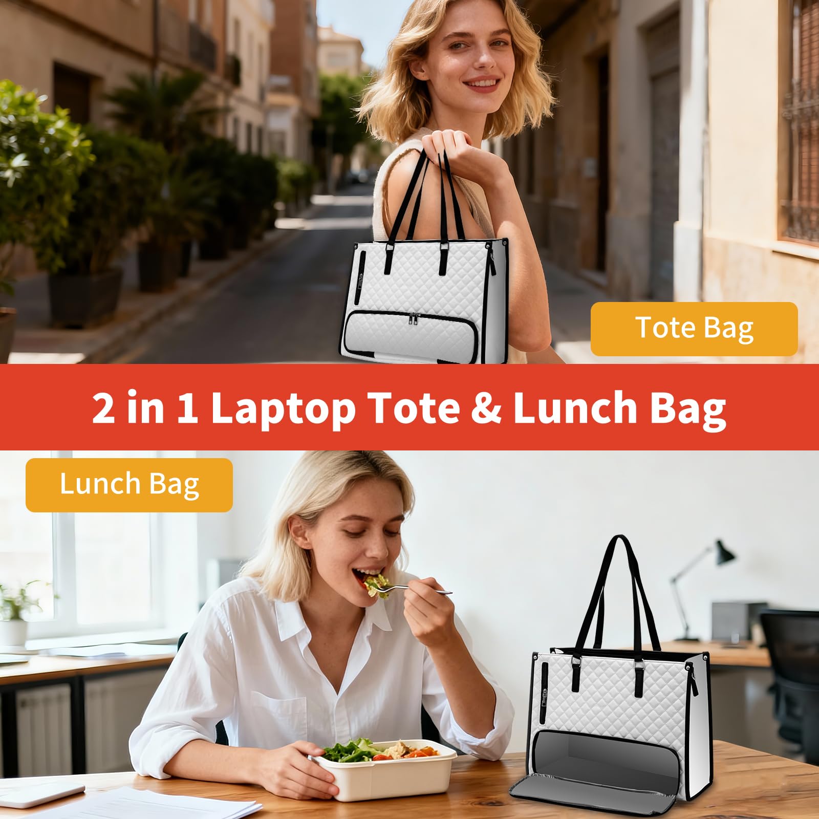 Torebka damska 2 w 1, torba robocza z przegrodą chłodzącą, 40 cm, duża, wodoszczelna torba chłodząca na lunch, idealna do pracy, szkoły i biura