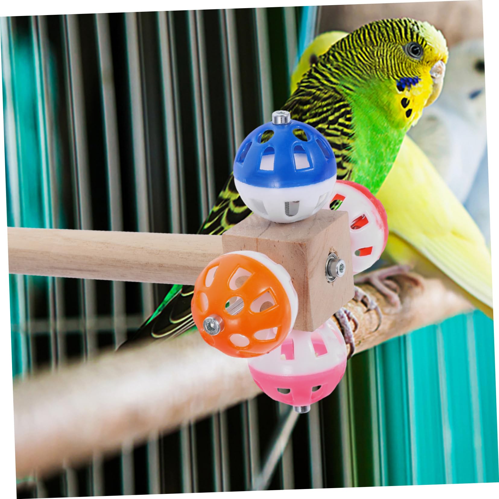 VANZACK 3pièces Perchoir à Oiseaux Bois avec Ballon Rotatif Jouet Activité pour Perroquets Et Perroquets Conures Accessoire Naturel pour Cage à Oiseaux