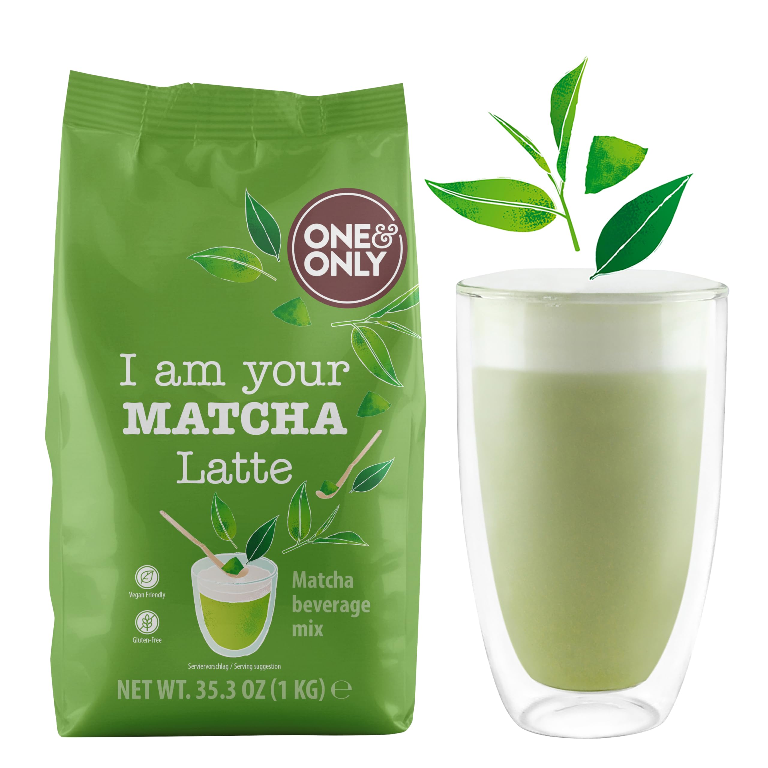 One&Only Matcha Latte Powder 1 kg - Typisch herber Geschmack mit Süße abgemildert, mit 15% Matcha ideal für alle Matcha-Einsteiger