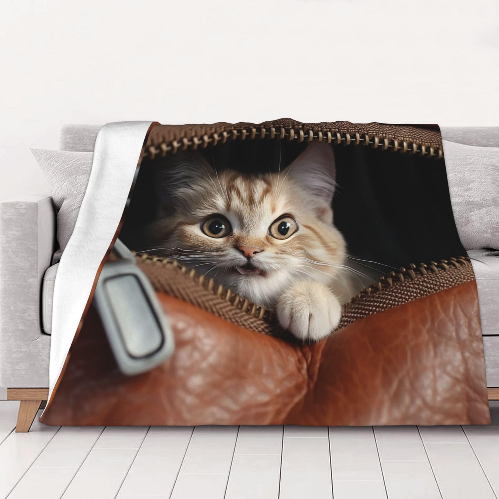 Couverture flanelle motif chat grand plaid chaud jeté de lit fauteuil bureau 203x152