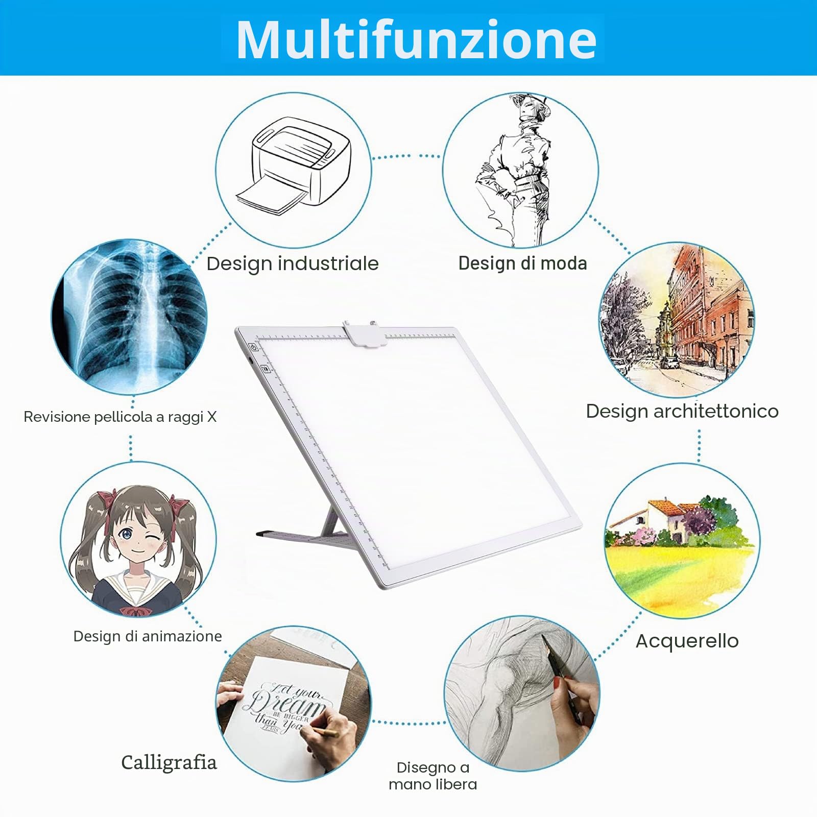TOHETO A3 Ricaricabile Tavoletta Luminosa per Disegnare con Supporto Pieghevole, Tracing Light Box LED Light Pad di Disegno, con Luminosità Regolabile, per Disegno, Pittura a Diamante 5D (Bianco)