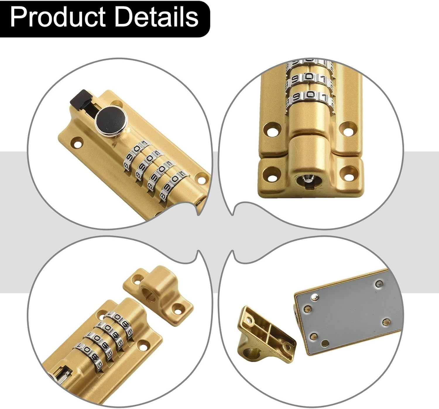 Mechanical Digital Combination Lock, Zinc Alloy Door Bolt, Keyless Wooden Door Lock for Cabinet Storage Security, Anti Theft Password Latch, Surface-Mount Cam Lock (Gold)