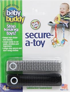 Baby Buddy Secure-a-Toy, Adjustable Pacifier and Teether Strap for Stroller, Highchair, and Car Seat, Black Gray, 2 Pack