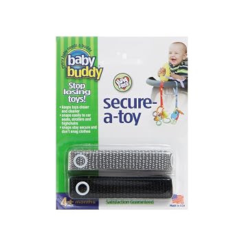 Baby Buddy Secure-A-Toy ، حزام الأمان يؤمن الألعاب ، Teether ، أو اللهايات لعربات الأطفال ، الكراسي العالية ، مقاعد السيارات ، طول قابل للتعديل للحفاظ على الألعاب الصحية نظيفة ، يجب أن يكون التسجيل ، أسود رمادي ، عدد 2