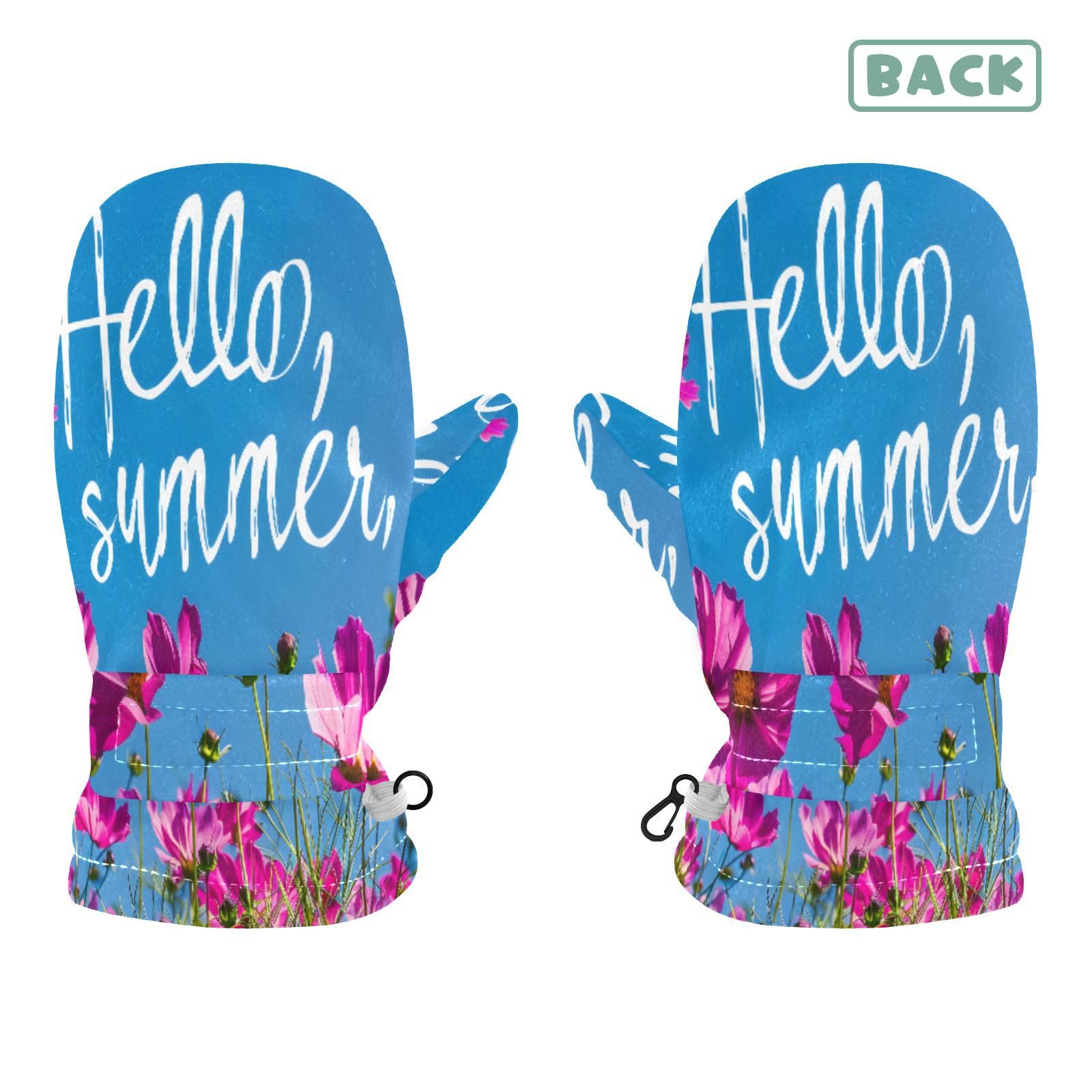 Kid's Winter Gloves Children Warm Gloves Pink and Purple Flowers for Boys Girl Age 4-6 Years