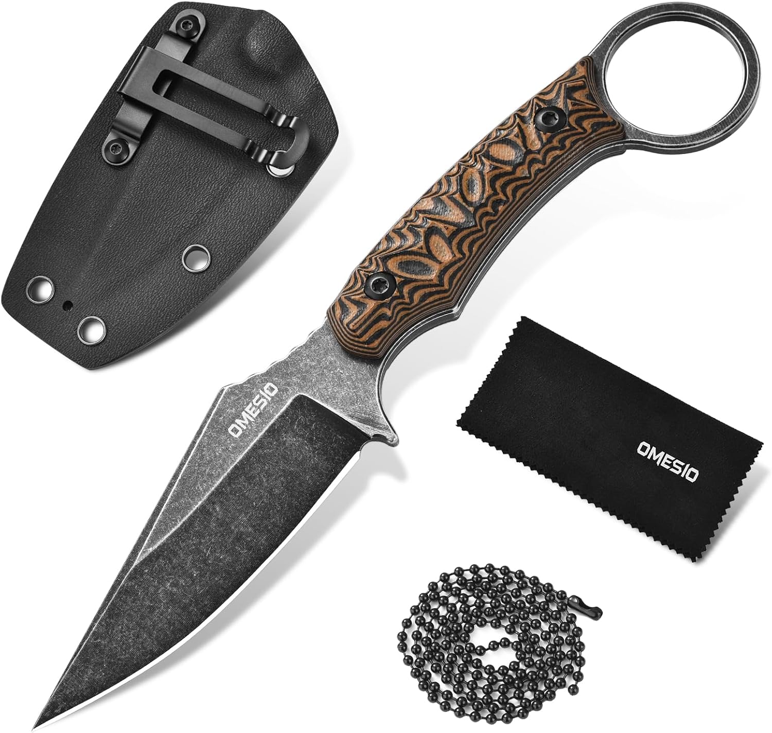 Omesio EDC Neck Knife with Sheath, 3.34" D2 Steel Small Fixed Blade Knife, Full Tang with G10 Handle, Ideal for Camping, Hiking, Survival, or Everyday Outdoor Use