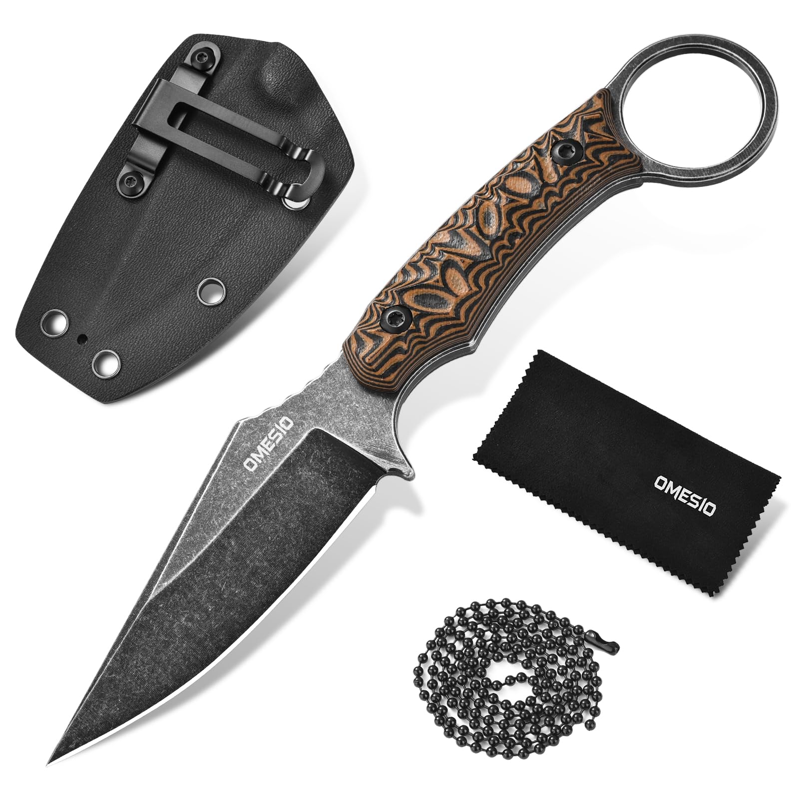 Omesio Coltello Da Collo Fodero in Kydex, Lama in Acciaio D2 Da 8,5 cm, Coltello Da Caccia Con Manico in G10, Adatto Per Campeggio All'Aperto Pesca Sopravvivenza