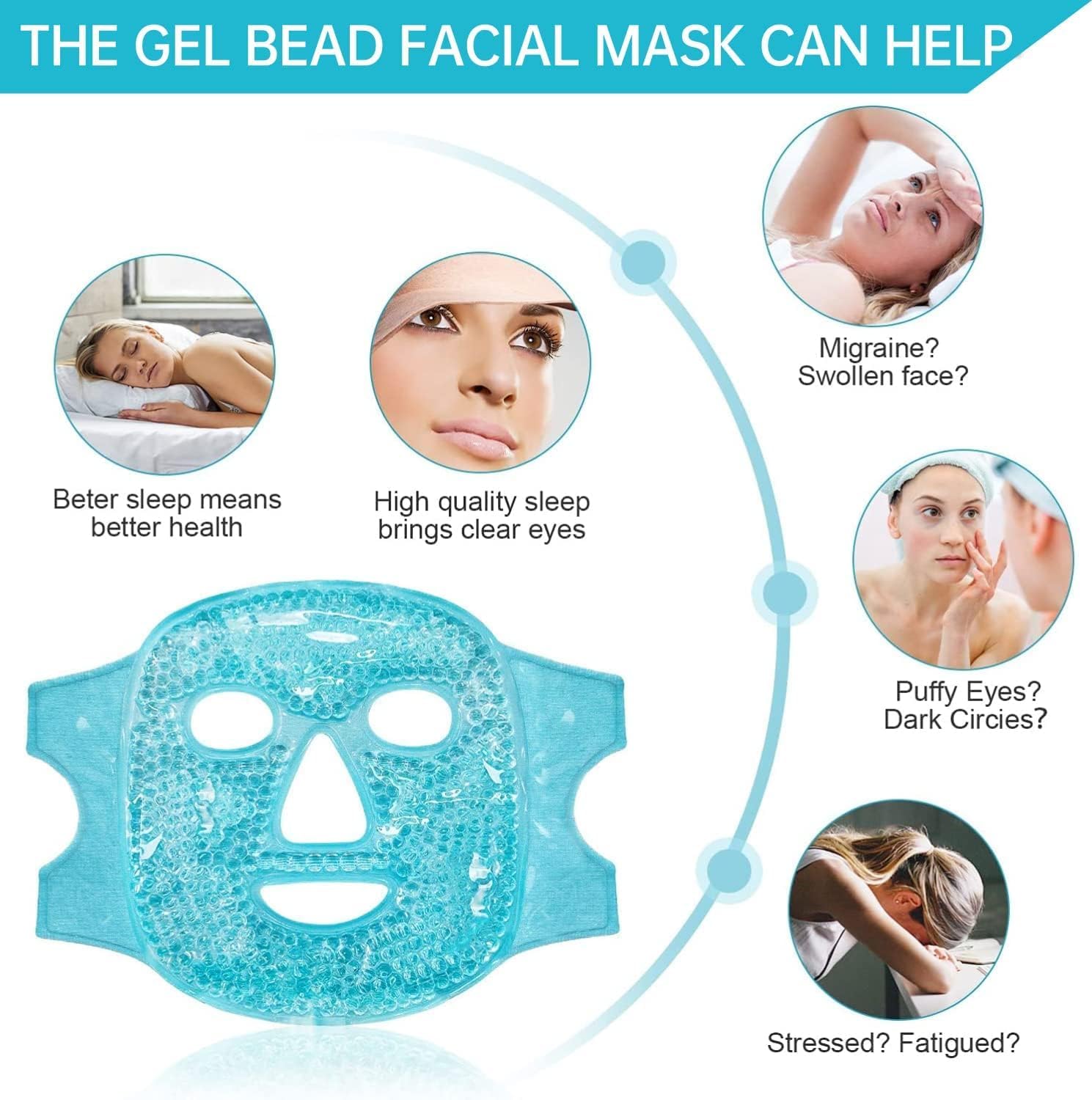 Feelon Cold Face Eye Mask, Ice Pack Reduce Face Puff, Dark Circles, Gel Beads Hot Heat Cold Compress Pack, Face Spa For Woman Sleeping, Pressure, Headaches, Skin Care (Blue Color)