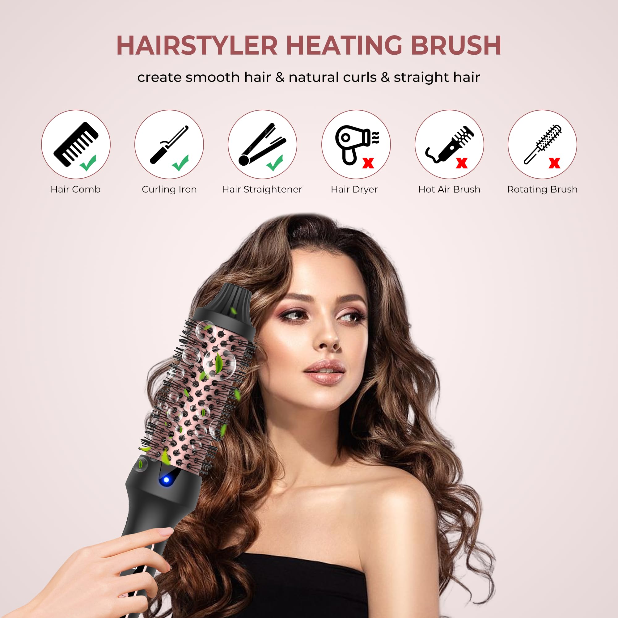 UKLISS Ionique Brosse Chauffante Coiffante Thermal Brush Écran LCD Double PTC Fer à Friser Peigne Chauffant Brosse Lissante pour Cheveux Boucleur Cheveux Lisseur Cheveux, 120-200℃, 38MM