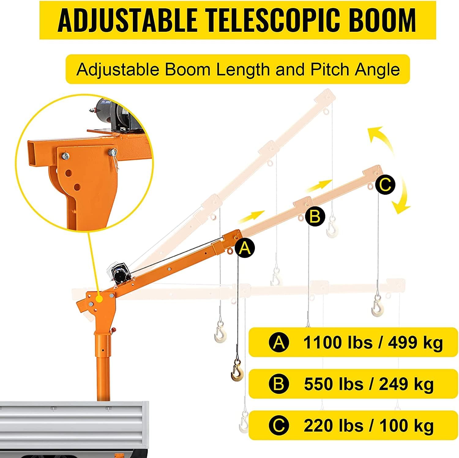 Buy VEVOR Davit Crane, 1100 lbs Truck Crane with Electric Winch 3000