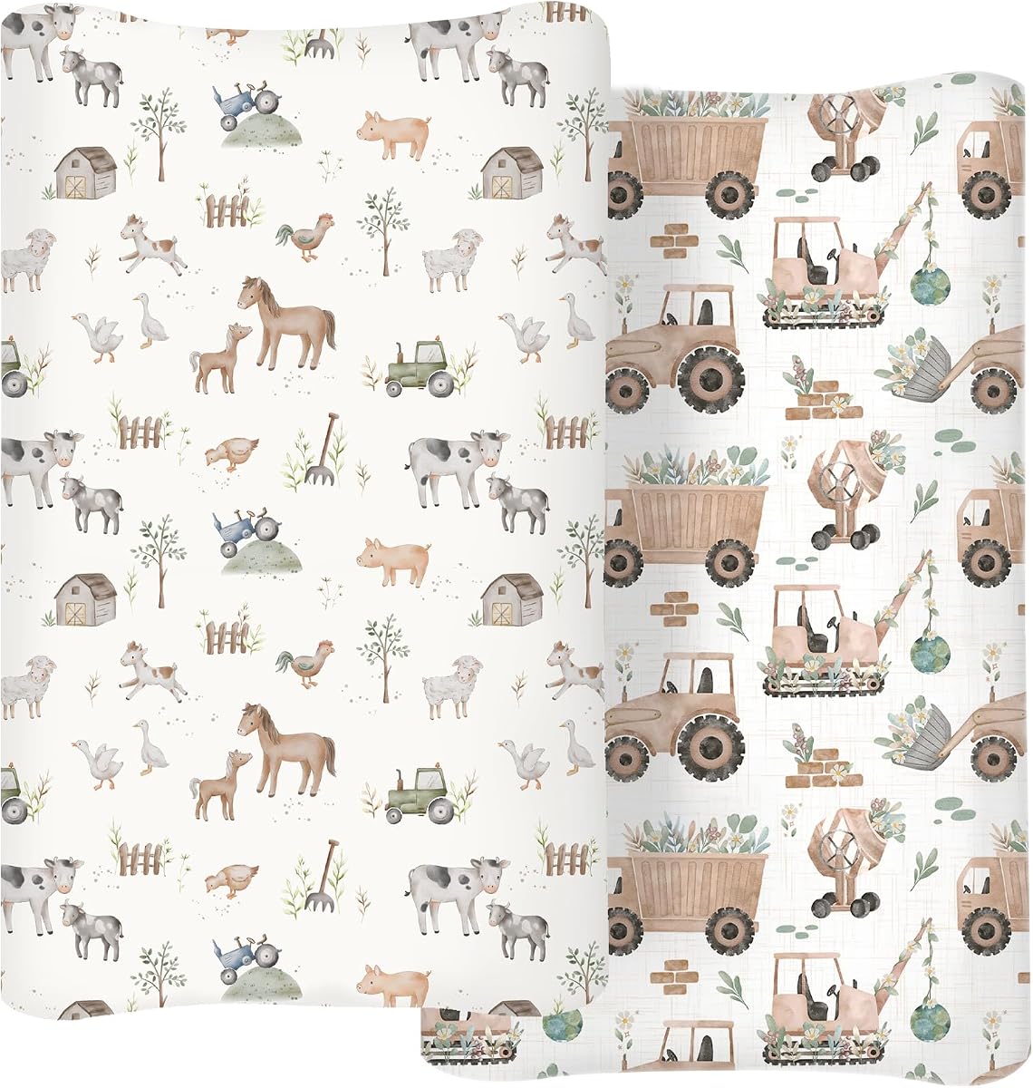 Changing Pad Covers 2 Pack, 32"x16" Baby Girl Boy Changing Table Pad Covers | Silky Breathable Stretch Knit, Fits Standard Changing Table Pads, Machine Washable (Little Farm)