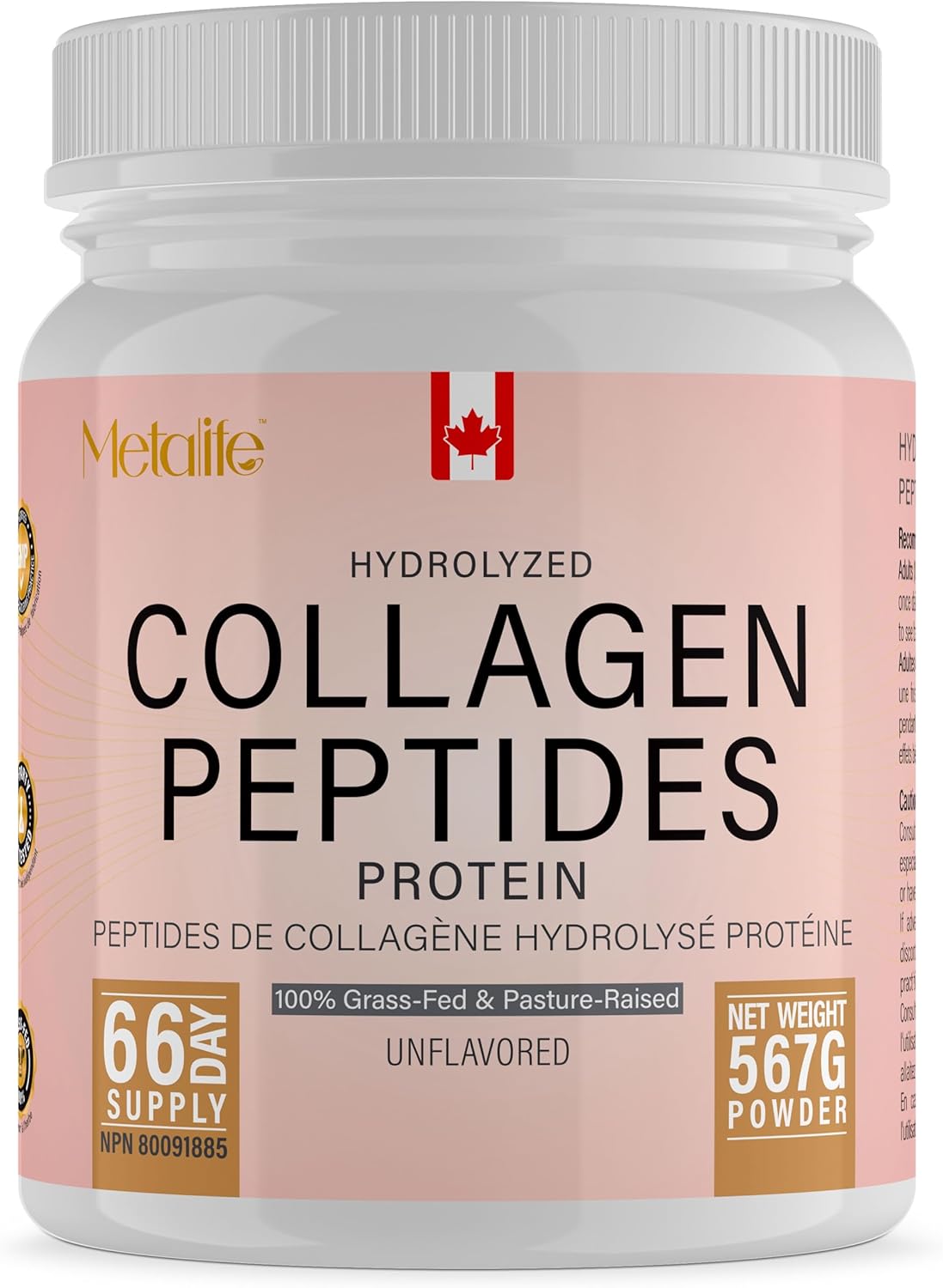 Collagen Powder 567g, 66 Servings, Hydrolyzed Collagen Peptides, Grass-Fed Bovine, Unflavored, Made in Canada, Supports Joints, Skin, Hair & Nails, Protein Supplement for Women & Men Collagen Powder 567g, 66 Servings, Hydrolyzed Collagen Peptides, Grass-Fed Bovine, Unflavored, Made in Canada, Supports Joints, Skin, Hair & Nails, Protein Supplement for Women & Men