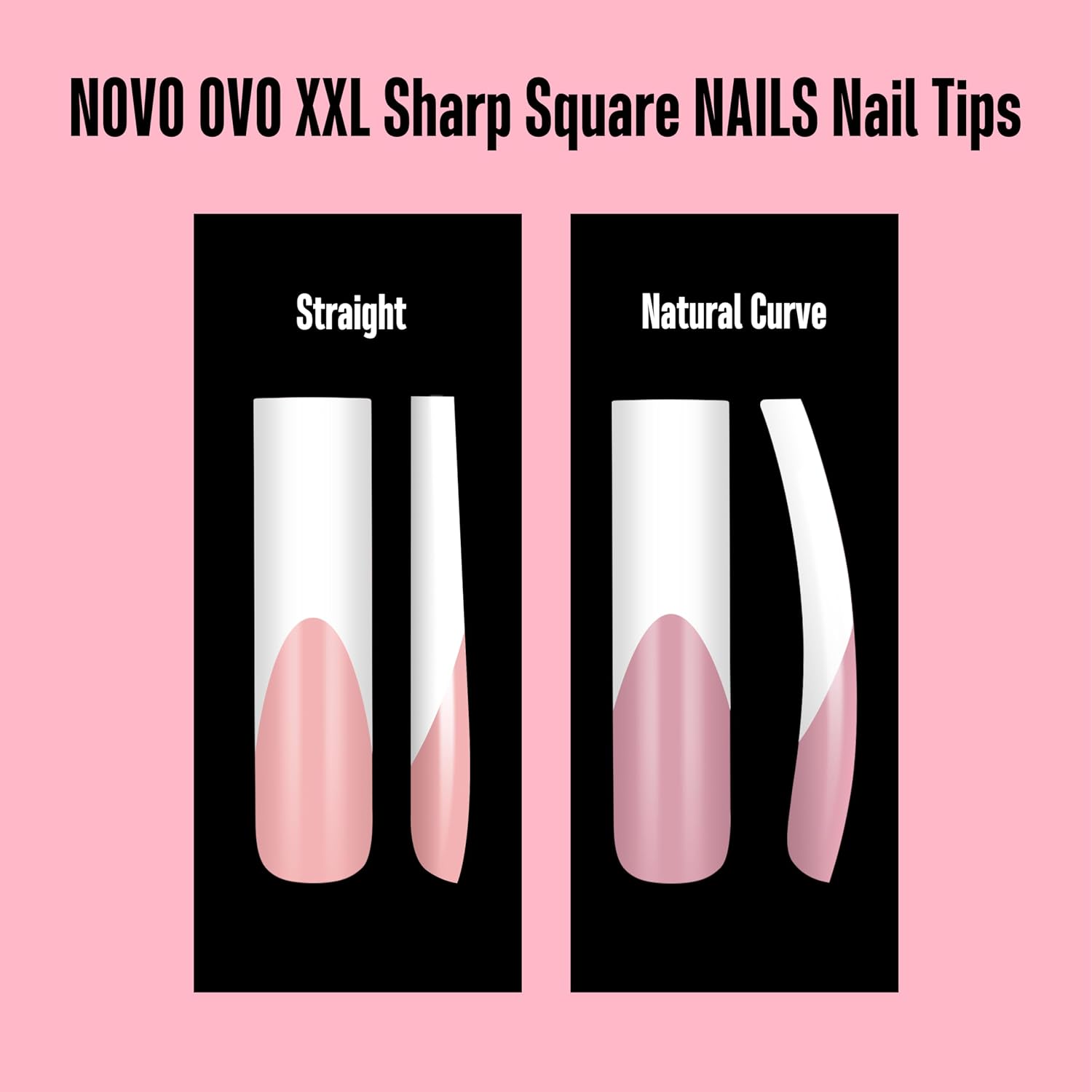 NOVO OVO XXL Sharp Square Nail Tips Pre-Designed White French Tip - 150Pcs Soft Gel Nail Tips Baby Pink Base, Full Cover False Nails 15 Sizes for DIY Acrylic Extension & Salon Supply (No C Curve Fit)