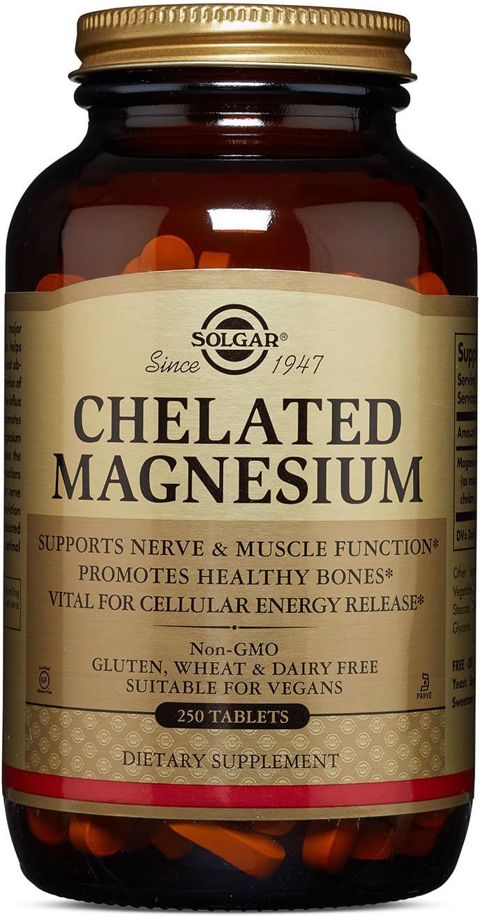 Solgar Chelated Magnesium, 250 Tablets - Supports Nerve & Muscle Function - Promotes Healthy Bones - Vital for Cellular Energy Release - Non-GMO, Vegan, Gluten Free, Dairy Free - 62 Servings