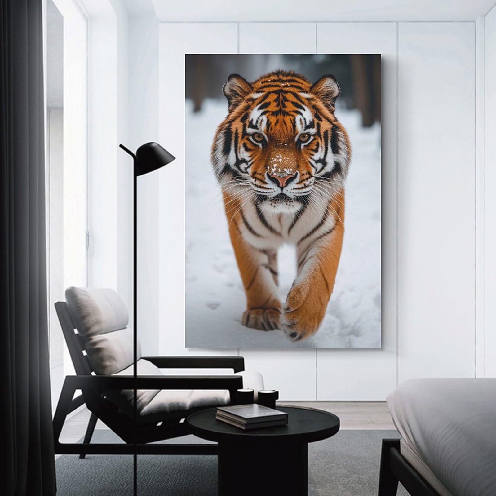 Junmoney Canvas Art Print Tiger Walking in Snow, 12x18inch(30x45cm), for New Homes, Bedrooms Or Workspaces, Thoughtful Wall Decor for Art Lovers