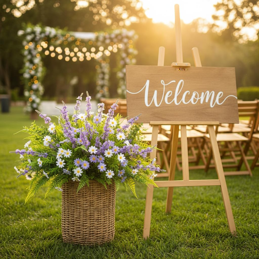 18 Bundles Artificial Flowers for Outdoors, UV Resistant Fake Purple Lavender and White Daisies, Plastic Faux Plants for Outside Window Box Hanging Planter Garden Porch Decor