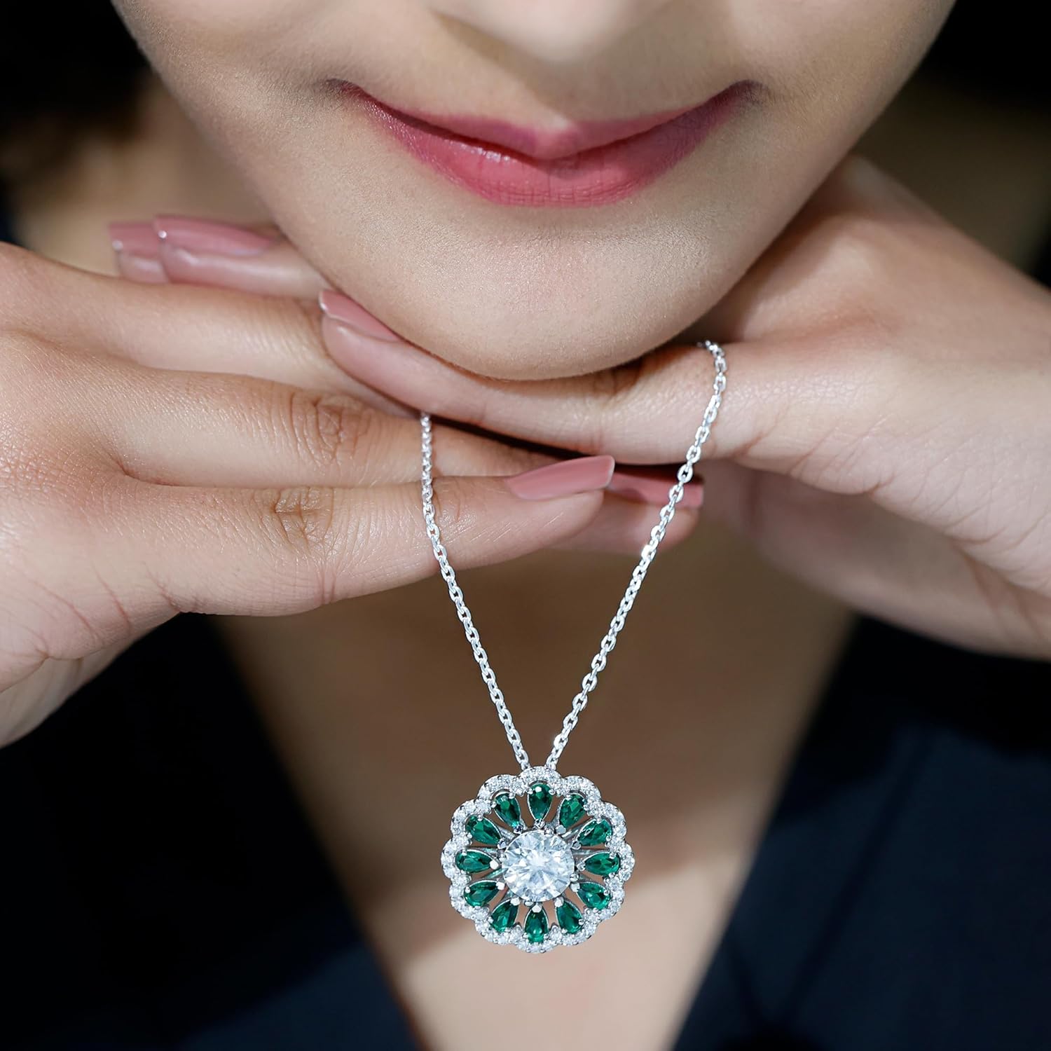 Certified 3 Carat Moissanite Emerald Necklace With Silver Chain, D-Vs1 Quality, Moissanite Statement Necklace - Gift For Her