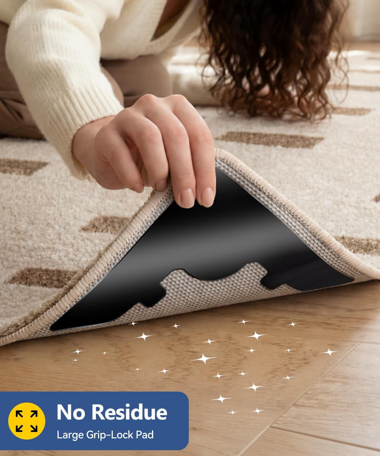 PHIXBEAR Strong Hold Anti-Slip Rug Grips Pads Grippers for Fabric, Dual-Layer Design, Holds Carpet in Place on Hardwood Floors and Tiles, Washable & Reusable & No Residue, Black 12 Pcs image 5