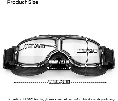 Miniatura 5 de BELINOUS Gafas de motocicleta para scooter, ATV todoterreno, gafas de cuero vintage estilo piloto