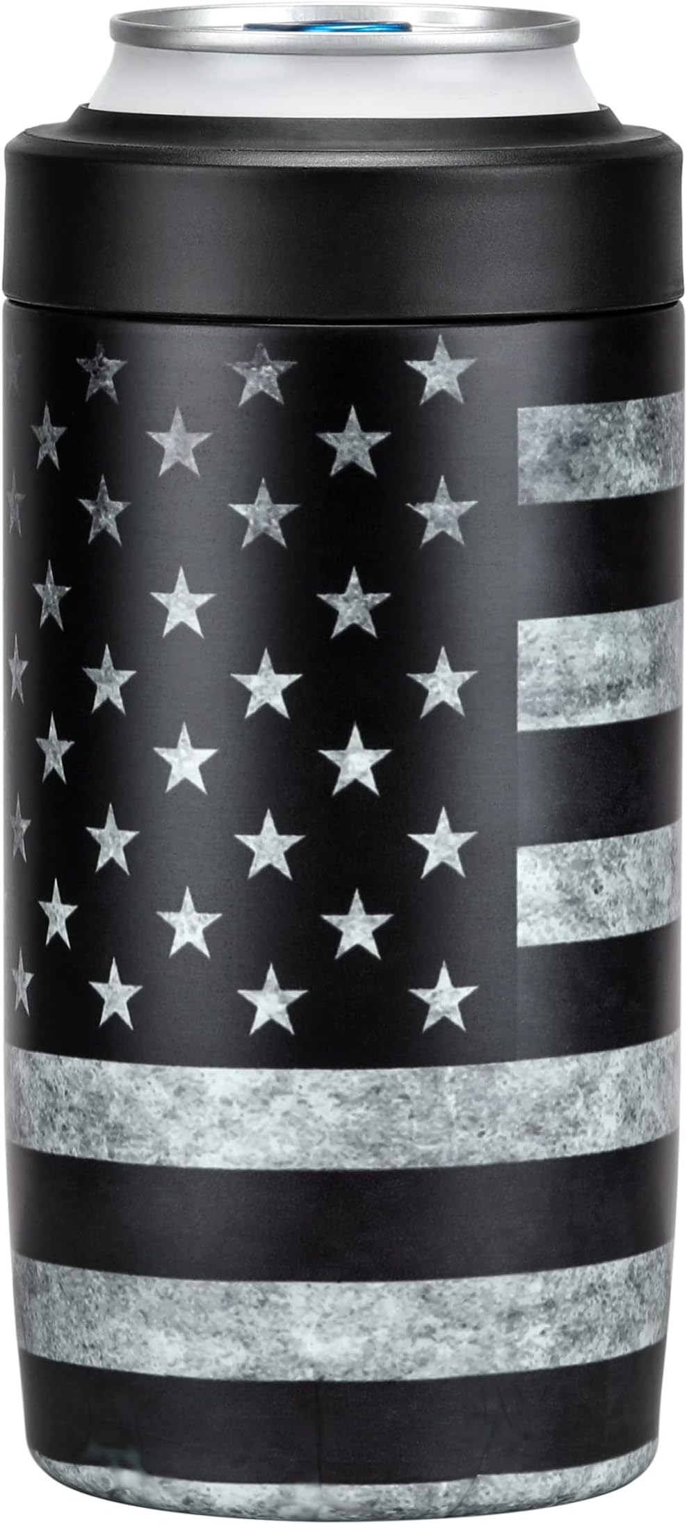 4-in-1 Slim Can Cooler Easy to Hold Insulated Beer Can Holder Double-Walled Stainless Steel for All 12 Oz Cans Black America Flag 2
