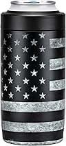 4-in-1 Slim Can Cooler Easy to Hold Insulated Beer Can Holder Double-walled Stainless Steel for All 12 Oz Cans Gift (Black America Flag 2)