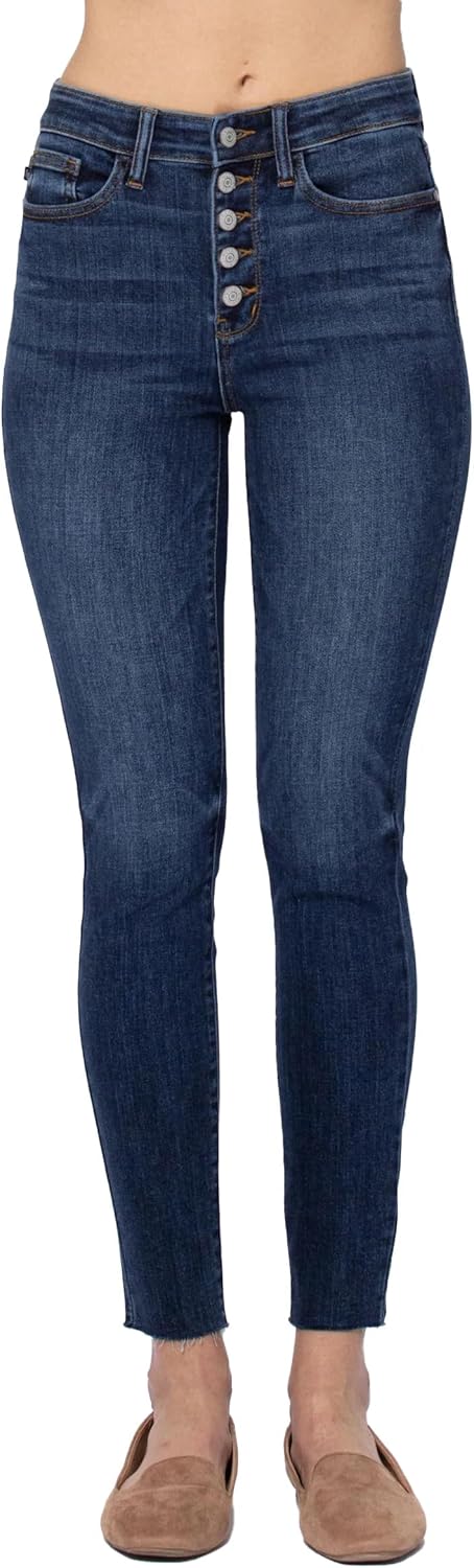 SALT TREE Judy Blue - Hi Rise Button Fly Cut Off Skinny Jean - 82318 Darkblue