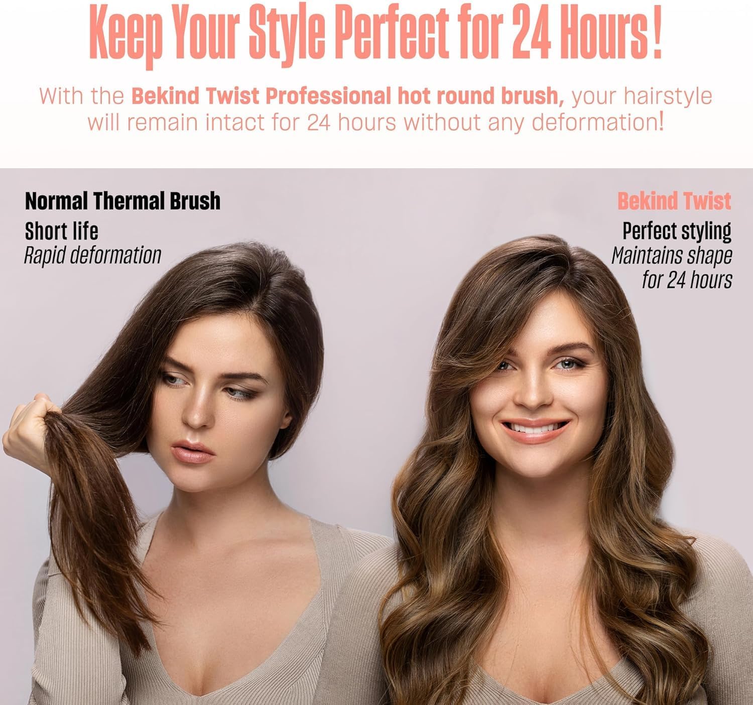 Upgraded Thermal Brush by BeKind Twist Pro - 1.5 Inch Versatile Heated Round, Effortless Curling Hair Styling Tools, Negative Ion Blow Out Hot Round Brush, 20s Fast Heats (Peach)