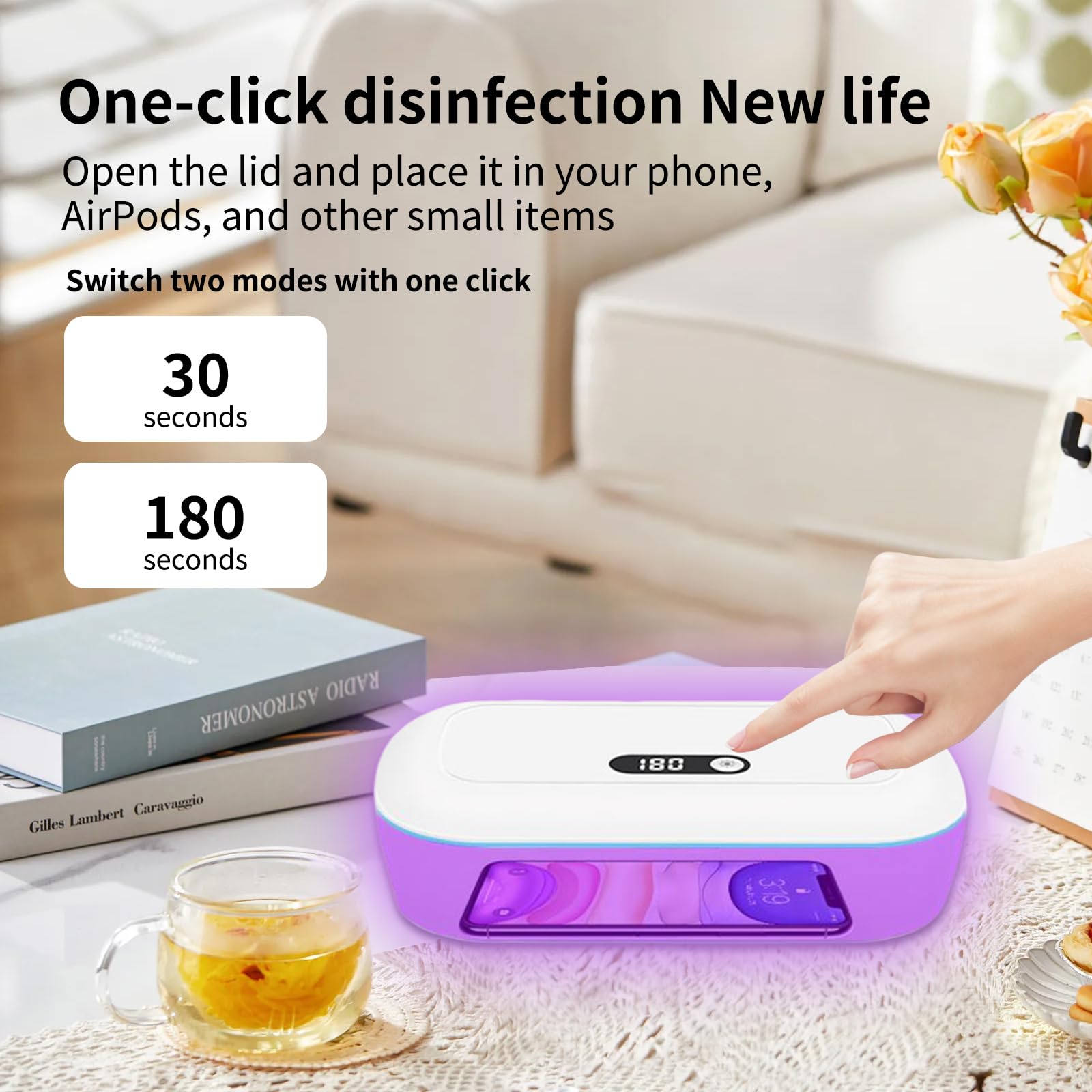 Boîte de nettoyage à lumière UV, machine de nettoyage de téléphone UV à 360° avec écran LCD, pour téléphone, lunettes, clés, outils