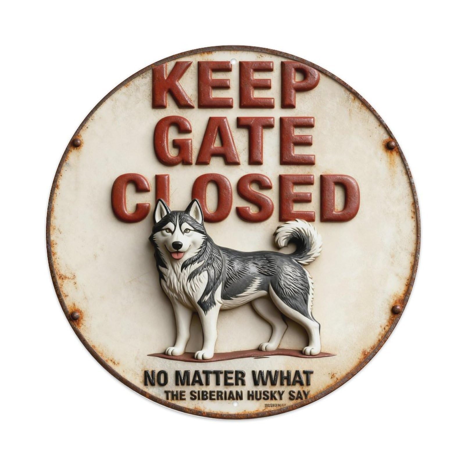 Keep Gate Closed No Matter What The Siberian Husky Say Round Metal Tin Sign Vintage Wall Decor, Bar Garage Cafe Kitchen Home Wall Art Poster 8x8inches