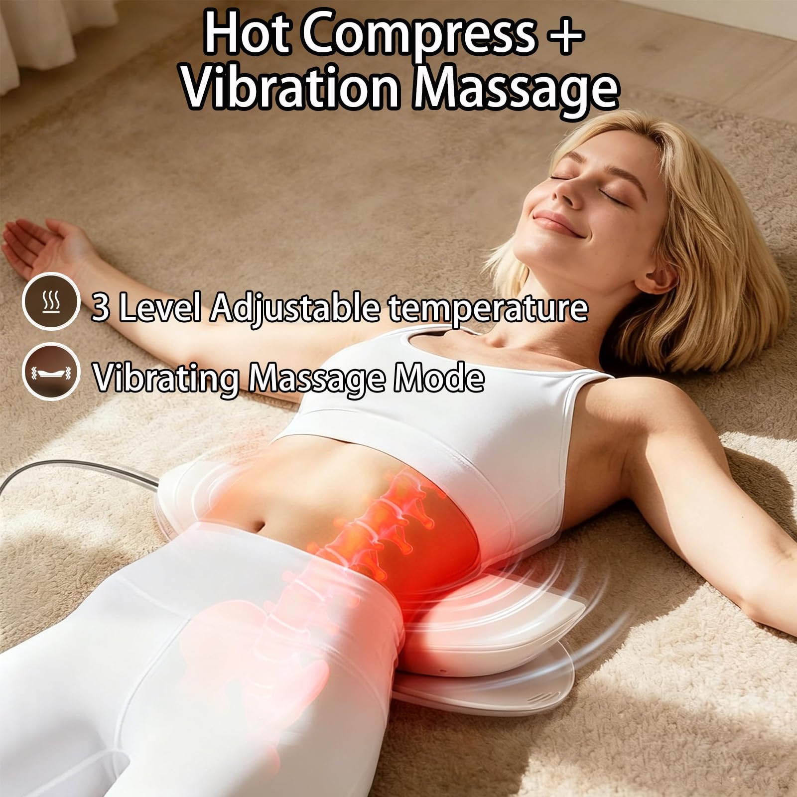 Lenden Zugmassagegerät mit Wärme und Vibration, Lendenwirbel massagegerät mit Luftkissen Hub und Krümmungsfunktion, 2026 Upgrade Rückenmassagegerät unterer Rücken für Muskelentspannung