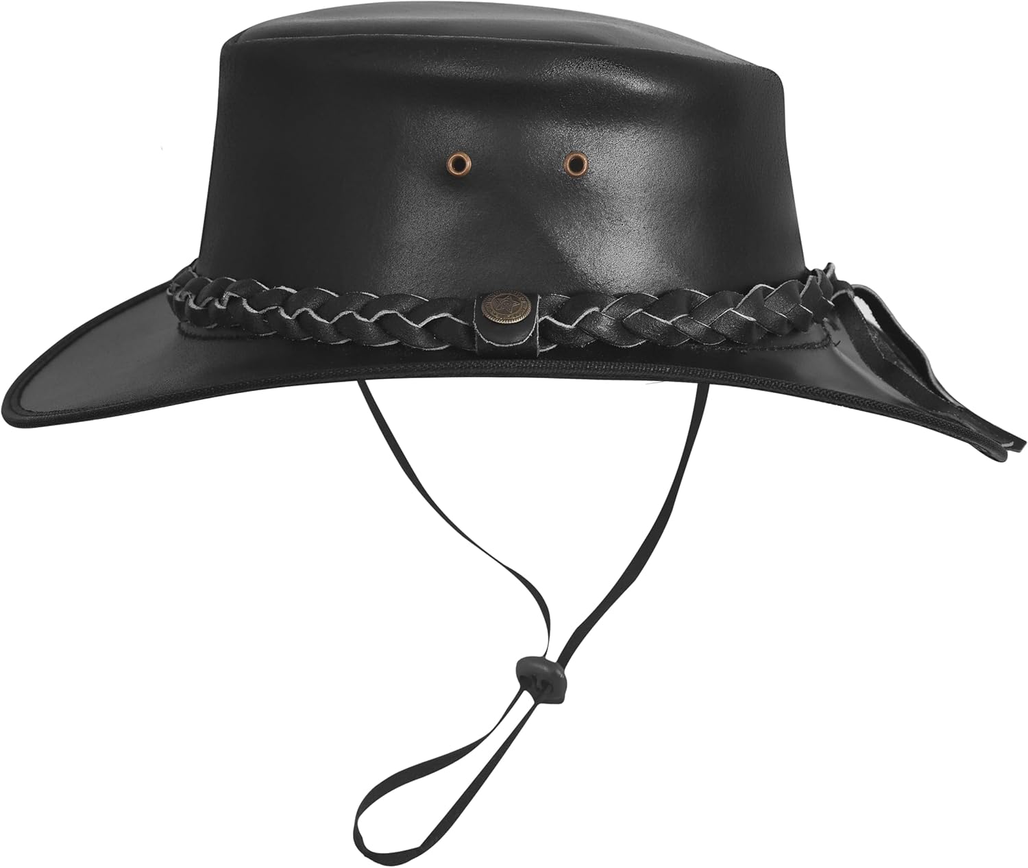 Black Leather Cowboy Hat – Australian Outback Style Western Hats for Men Leather Rancher Hat with Braided Band - Image 4