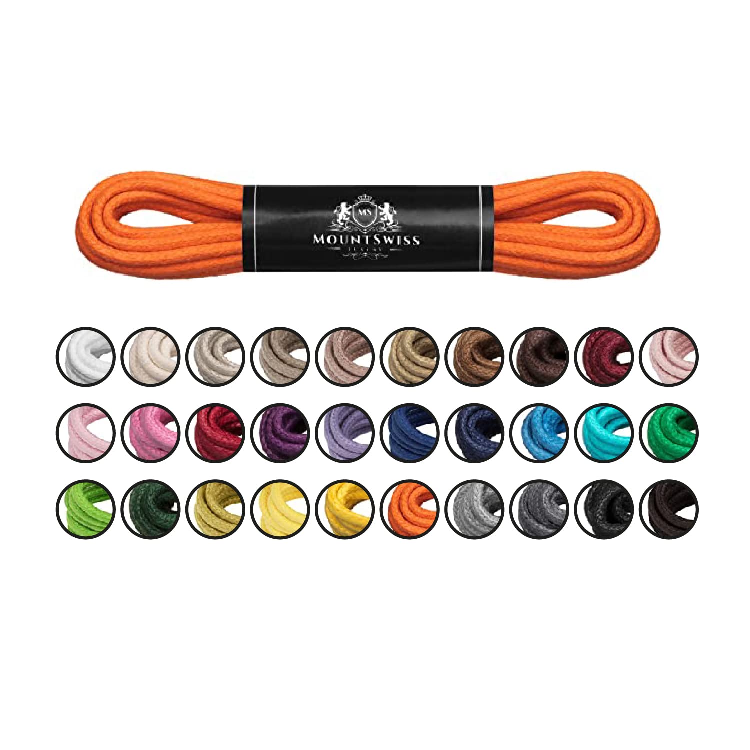 Mount Swiss Luxury Schuhbänder I Wasserabweisende und reißfeste Schnürsenkel rund ø 2-3 mm aus feiner Baumwolle/gewachst für Business Anzug und Lederschuhe I Edle Shoelaces Längen 45-120 cm
