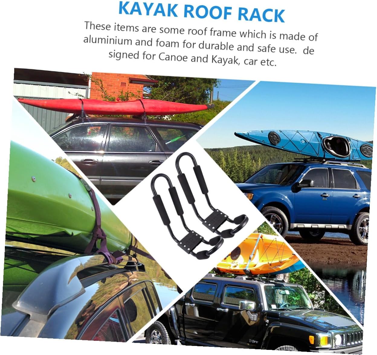 YARNOW Detachable Kayak Roof Rack 2pcs Set, Heavy Duty Car Luggage Shelf and Canoe Carrier, Universal Roof Cargo Carrier for SUV and Truck Crossbars, Outdoor Water Sports Storage