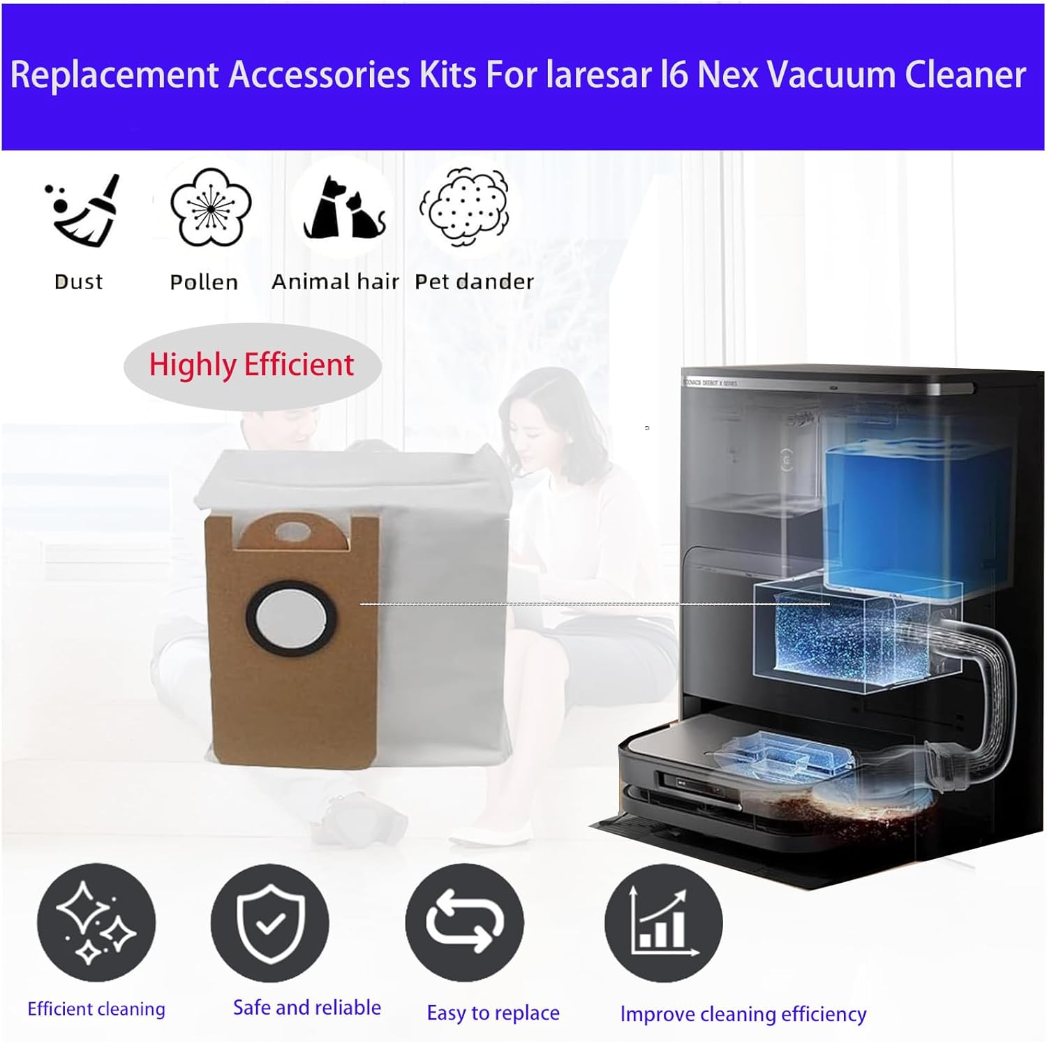 Replacement Accessories Kits For laresar l6 Nex: 14Pack parts 2 Main Brush 4 Side Brush 3 Filter 2 Mop Pad 3 Dust Bag
