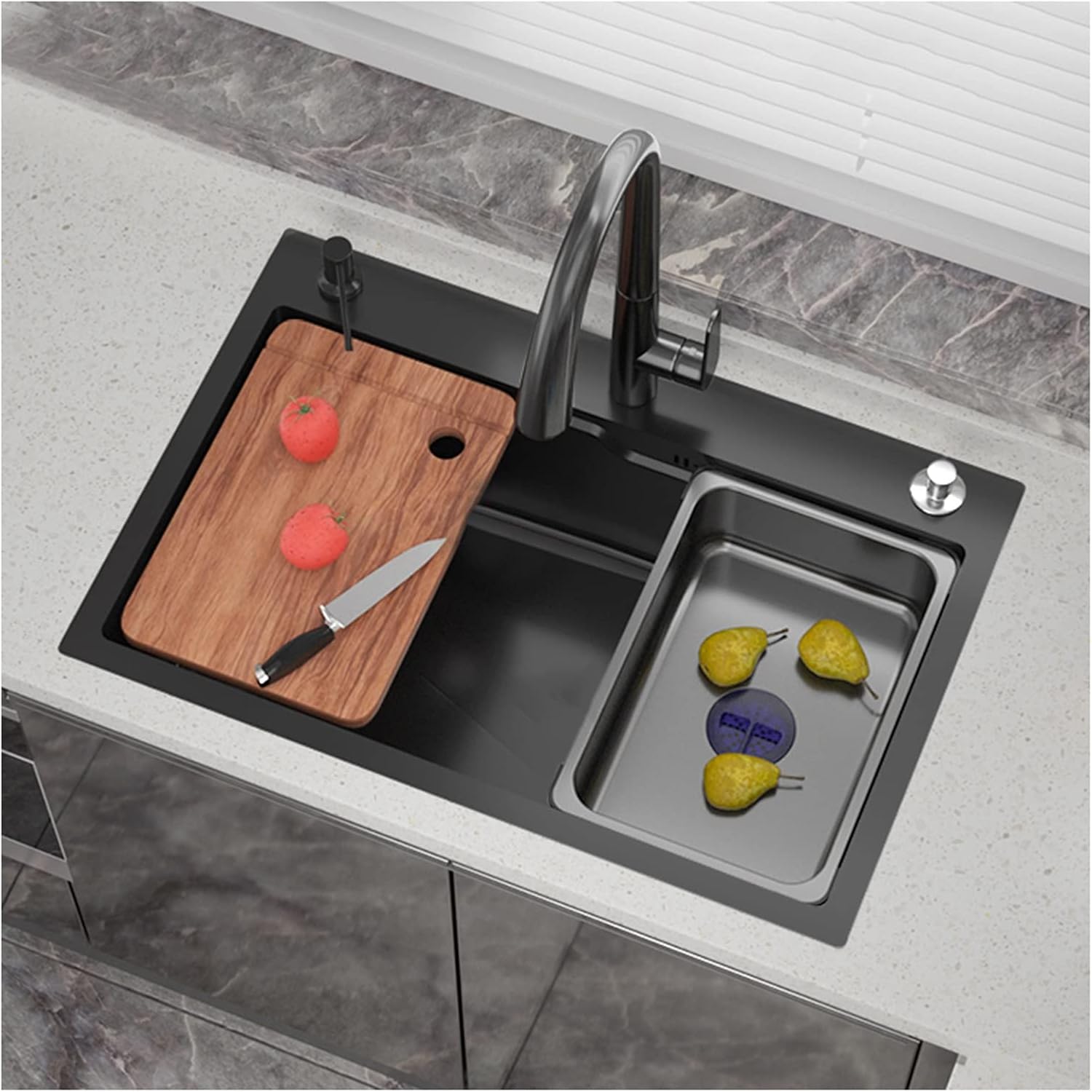 LBLFEBD Unsichtbare Edelstahl-Spüle Mit Glasspüler - Platzsparendes Einzelbecken Für Küche & Bar