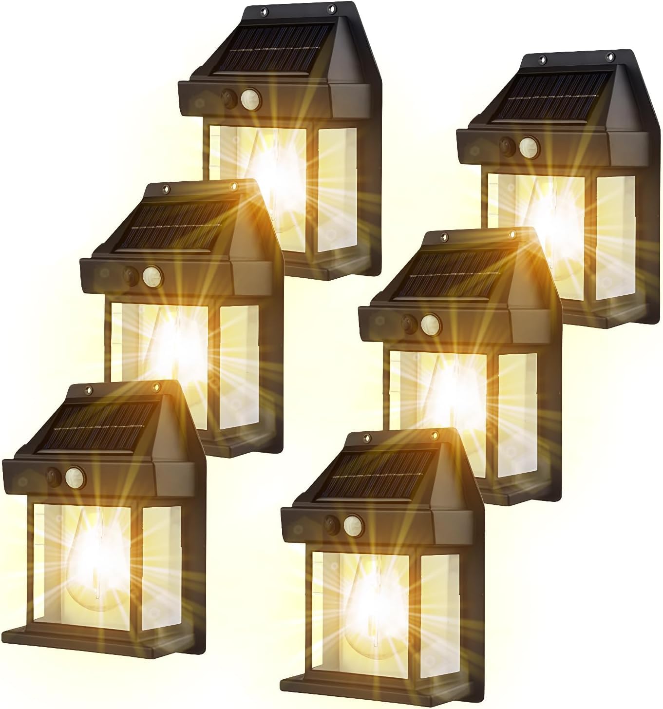HELCEKOU Solar Powered Motion Sensor LED Wall Sconce Waterproof Outdoor Security Light for Patio Yard Pack of 6