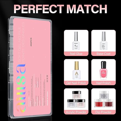 Vista 25 de AILLSA Puntas de uñas extra cortas, 450 puntas de uñas de gel acrílico de cobertura completa, puntas de uñas postizas de doble cara mate preformadas