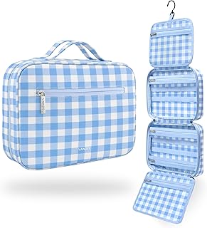 VANDEL Waterproof Hanging Toiletry Bag for Travelling, Hanging Makeup Organizer Bag, Cosmetic Travel Bags for Women, Makeup Case Toiletries Organizer Hygiene Bathroom Shower Caddy - Blue Gingham