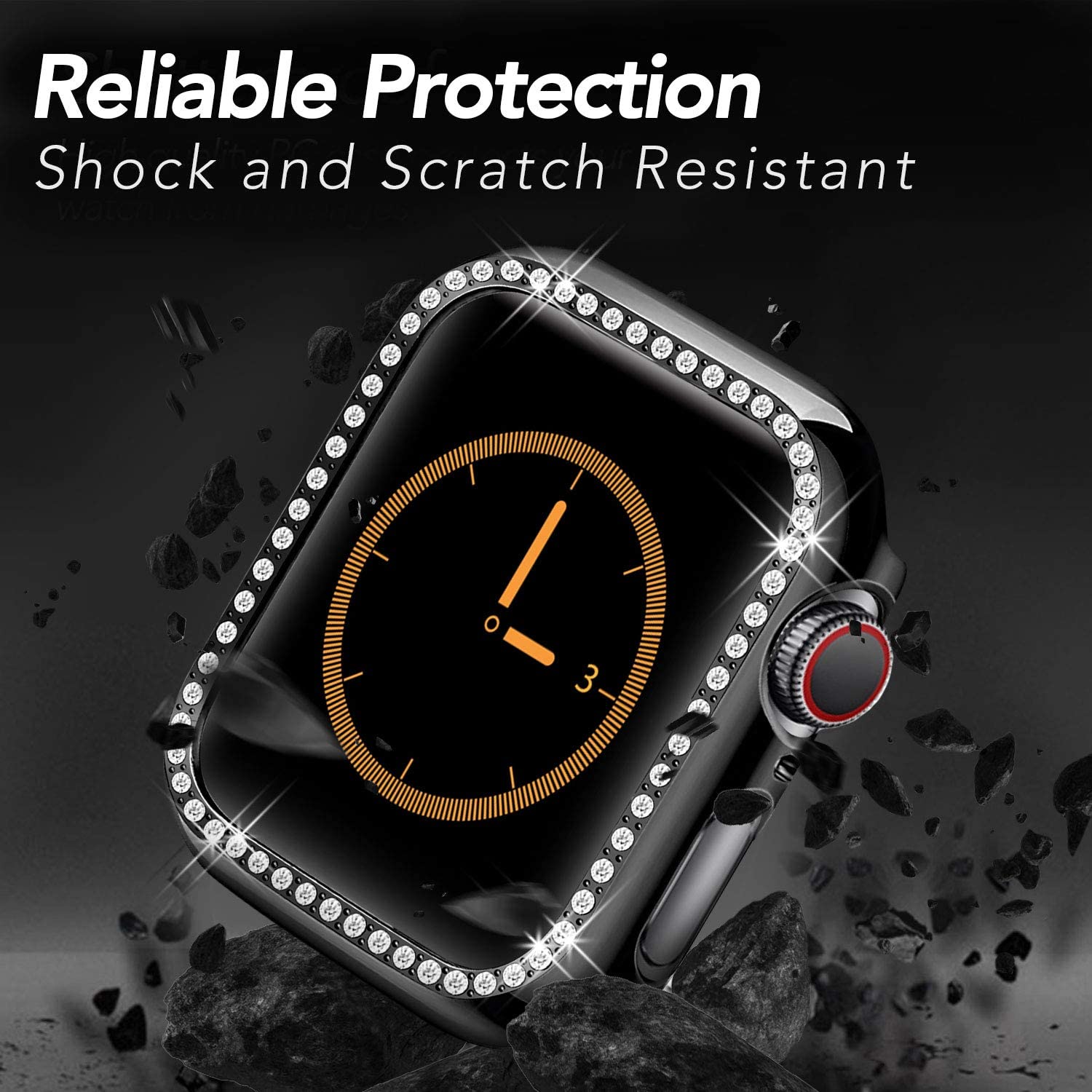 Dl3 Mobilak Bumper Diamond Case Compatible with Apple Watch Series 6 SE Series 5 Series 4 44mm, Bling Crystal Diamonds PC Plastic Protector Case Cover Frame For Apple Watch 44 mm
