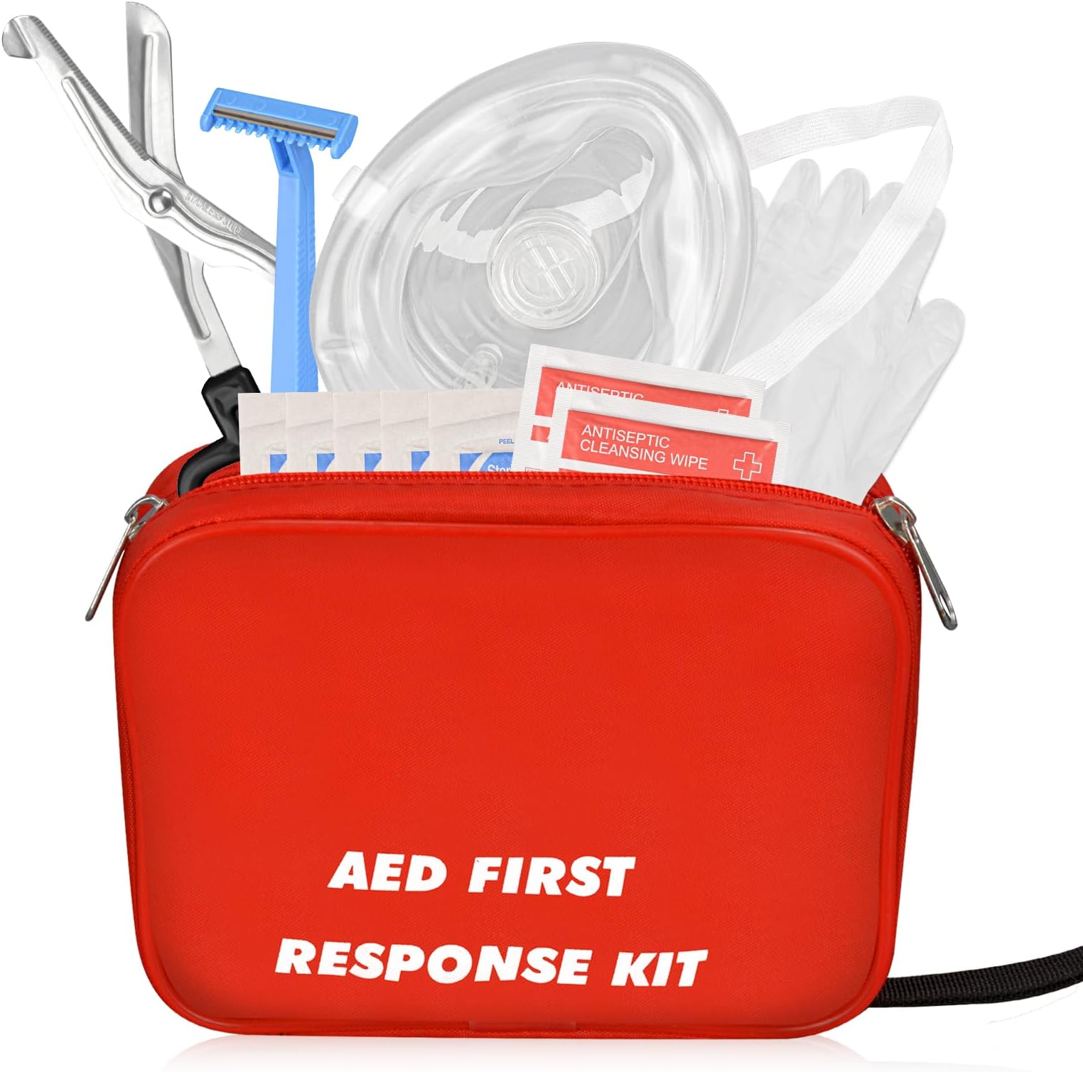 AED First Kit with CPR, Gloves, Razor, Scissors, Gauze Pads, and Cleansing Wipes for AED Training