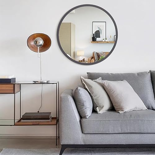 Miniatura 68 de JJUUYOU Espejo circular de pared redondo para baño, espejo de tocador gris, pequeño círculo decorativo para pared, marco de madera, espejo