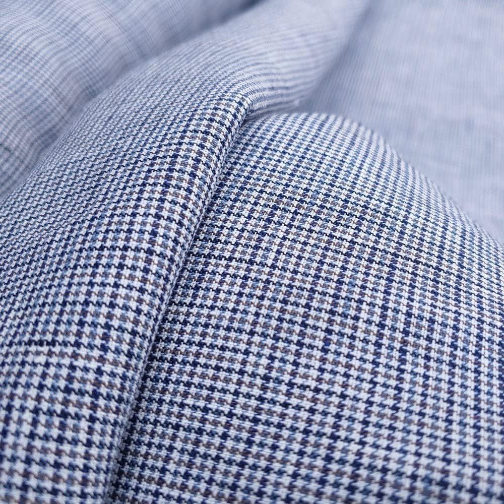 Blue Grey Beige Small Starcheck Pattern Lightweight Linen Fabric | Premium Material - Perfect for Home Décor & Fashion Projects