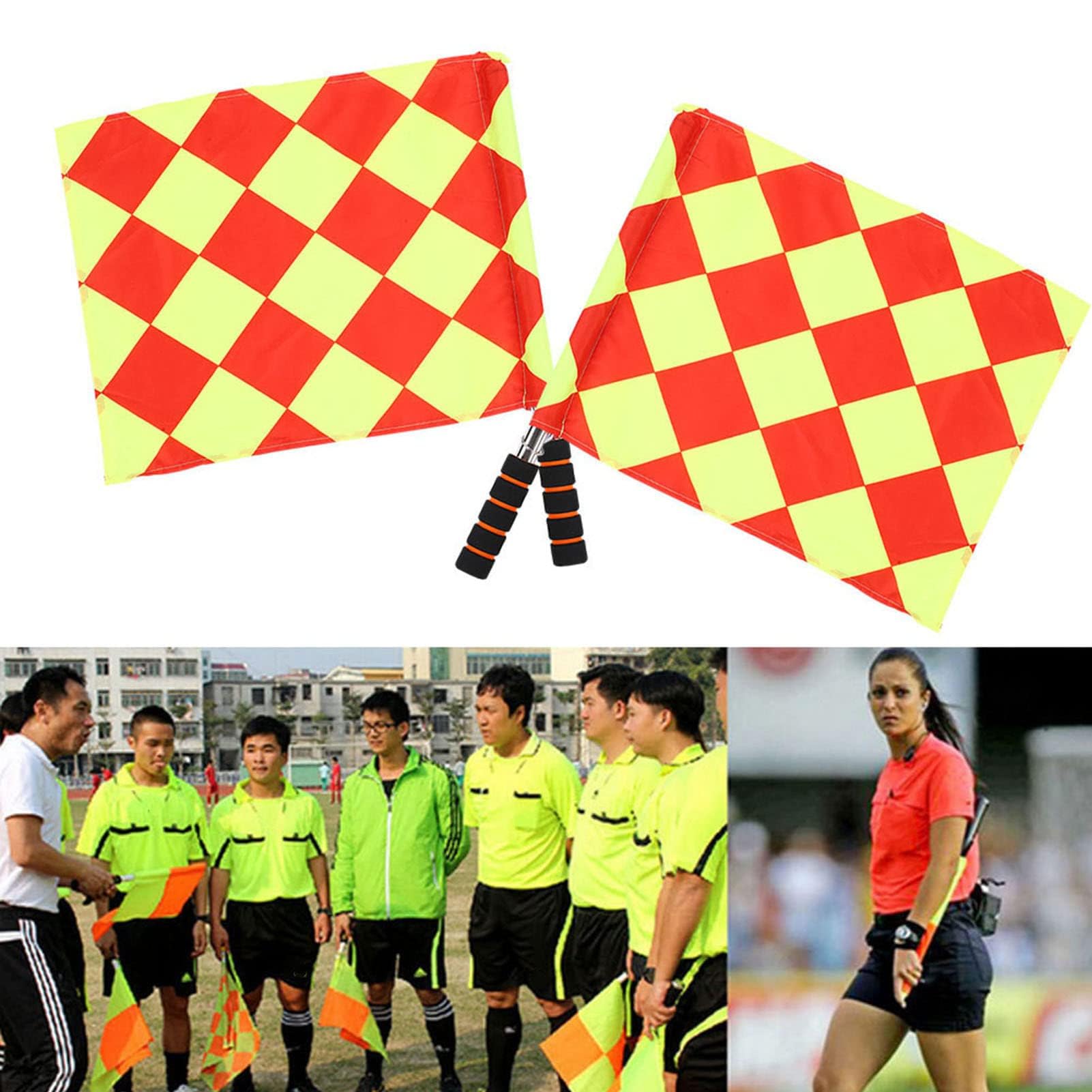 Khazna Football Referee Flag, 2Pcs Sports Match Football Sideline Flag, Metal Handle Referee Flag, Sports Match Football Outdoor Match Referee Flag