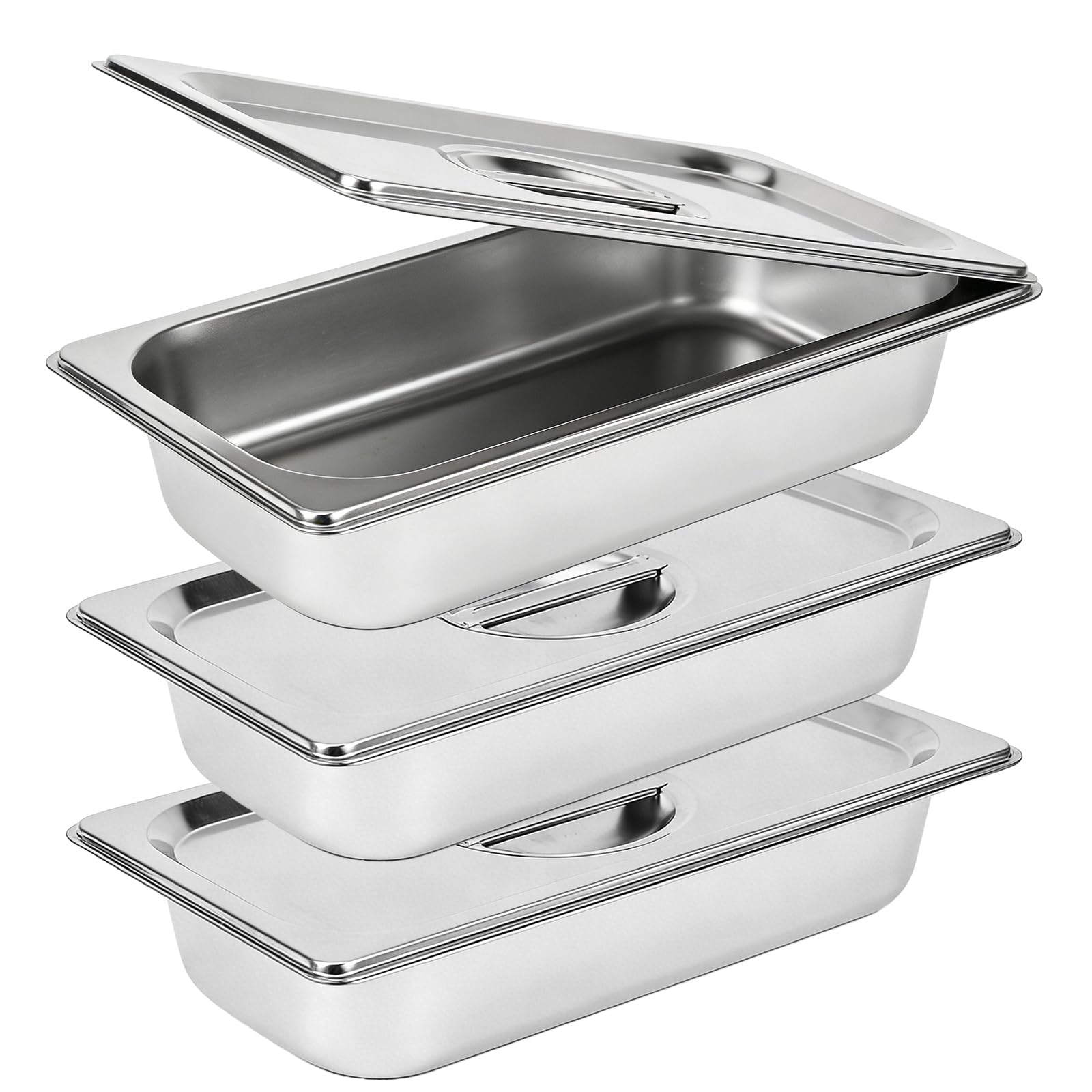 3 Plat Four Rectangulaire, 32.5 x 17.5 x 6.5cm, Bac Inox, Robuste, avec Couvercle, Facile à Nettoyer, pour Plats, Nourriture, Schnitzel, Poisson, Adapté aux Fours et Réfrigérateurs de Cuisine