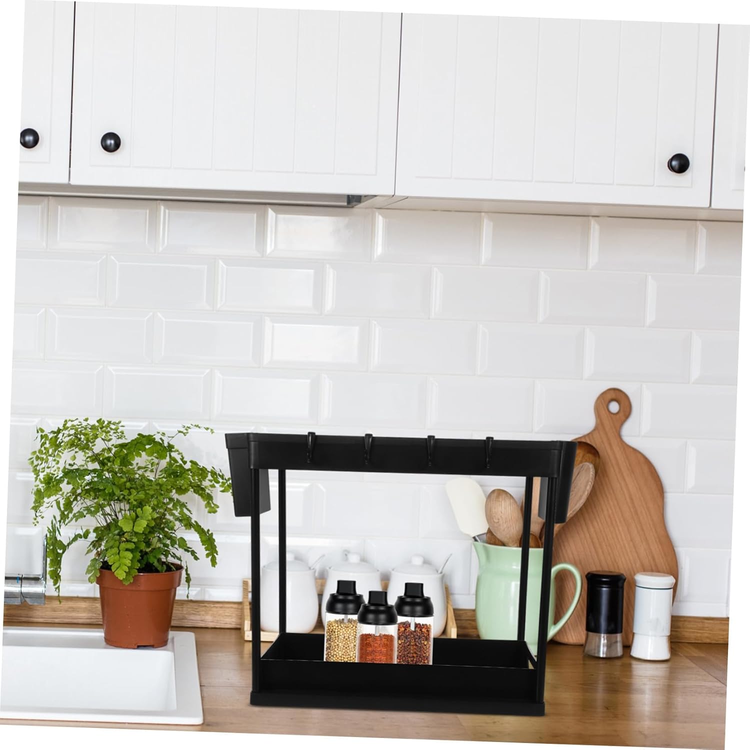 2tier under Sink Storage Organizer Telescopic Spice Holder for Kitchen and Bathroom Design Hollow Drainage for Condiment Storage and Home Organization