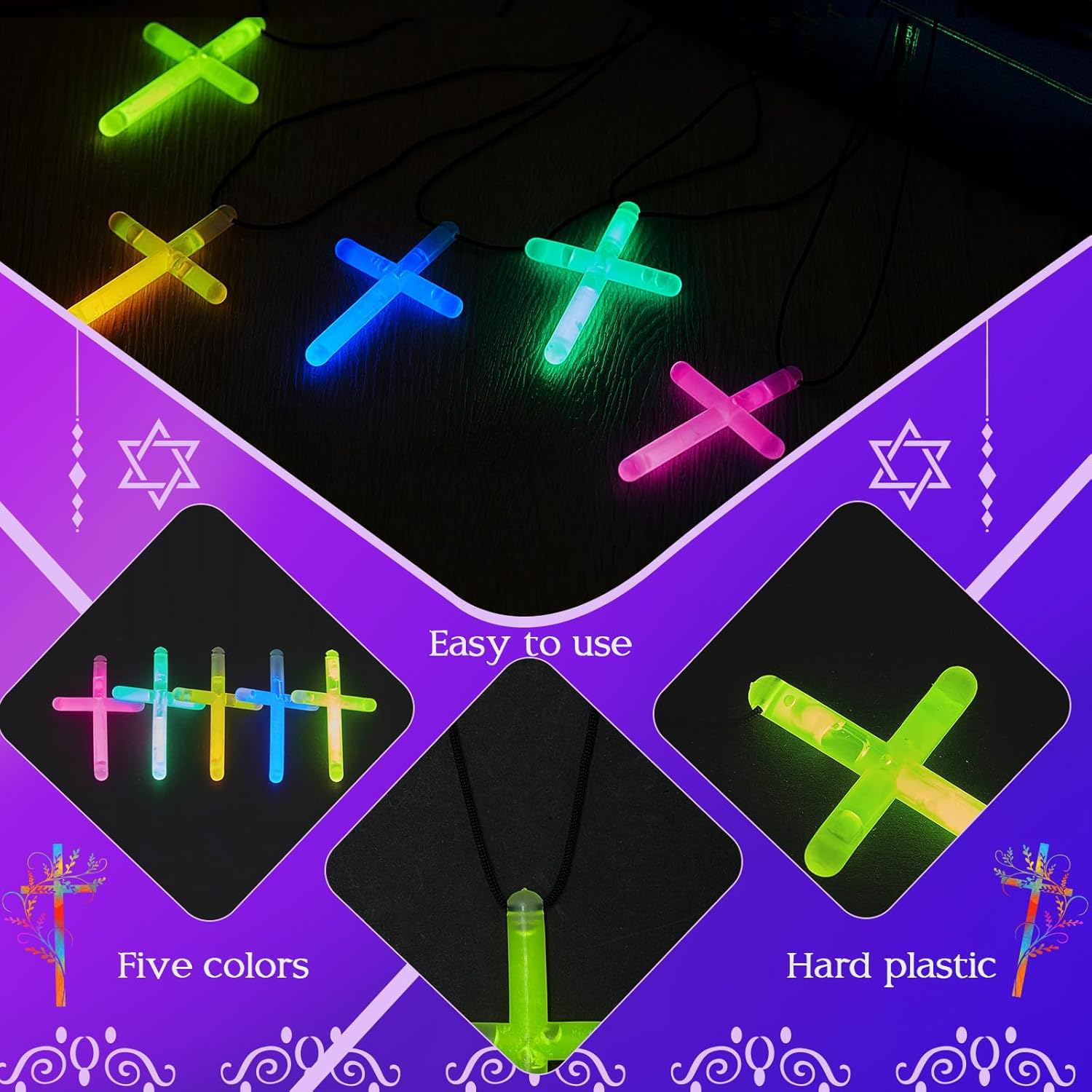 Tondiamo Cross Necklace Bulk Halloween Christian Favor 50/100/150/240/330 Pcs Glow in The Dark Cross Sticks Luminous Necklace for Easter Church Religious Truck or Treat Party
