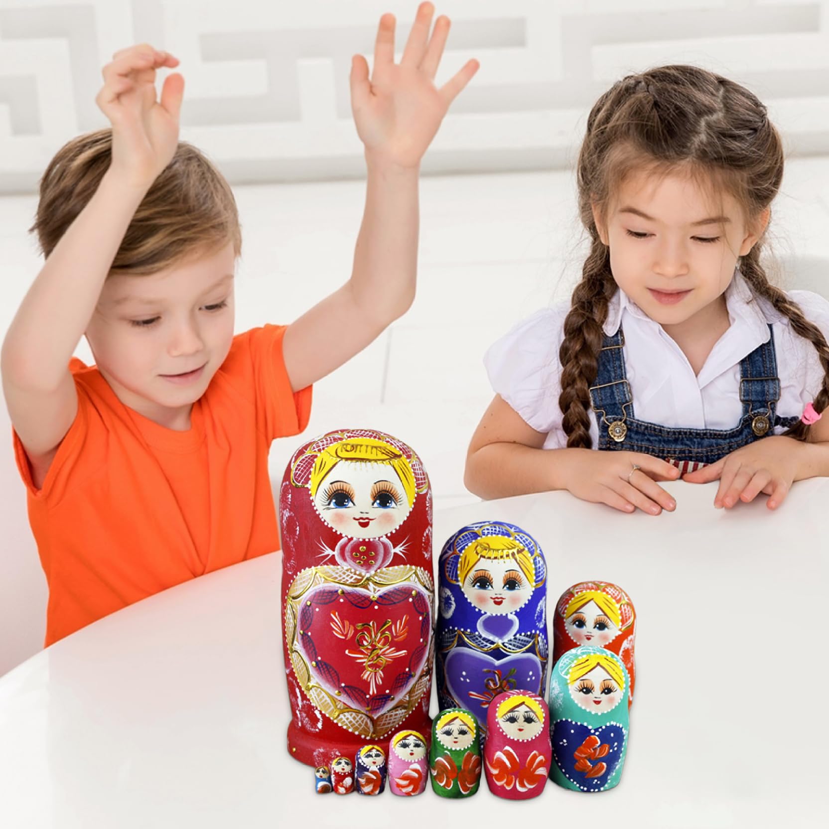 Poupée Matryoshka, poupées gigognes 1 Ensemble (10 pièces) modèle de Fille poupée Matriochka en Bois coloré poupées gigognes Russes empilant des Jouets pour Les Enfants