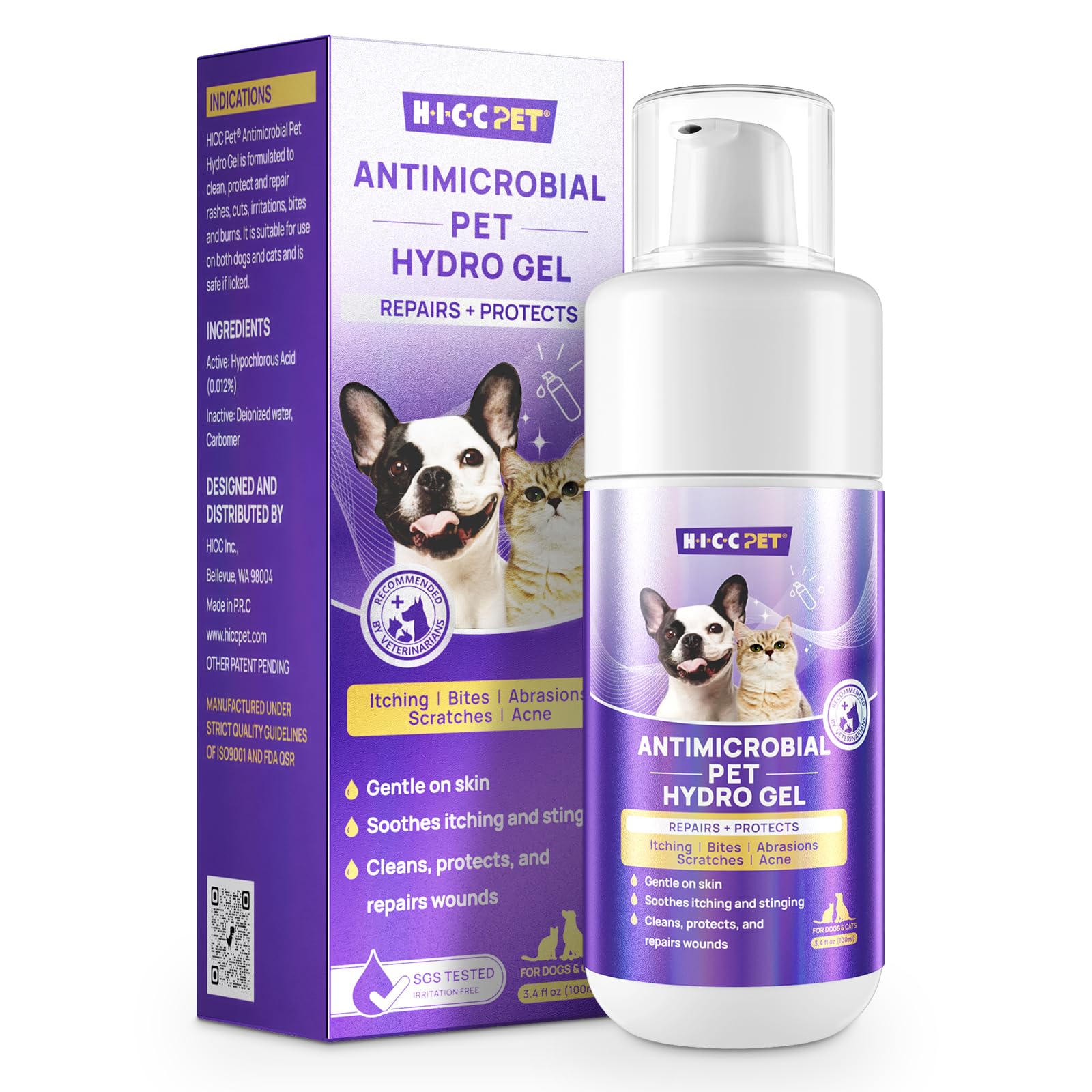HICC PET Dog Wound Care Hydro Gel, Heals Wounds, Soothes Inflammation, Prevents Infection, Treats Bites, Scratches & Skin Ulcers, Cat Wound Care Solution, Safe for All Animals, 3.4 Ounces