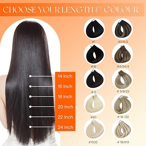 Miniatura 4 de Full Shine Extensiones de cabello Remy con cinta adhesiva de 14 pulgadas, color 1 negro, extensiones de cabello humano brasileño inyectado